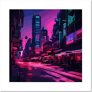Neon Lit Cityscape Posters and Art
